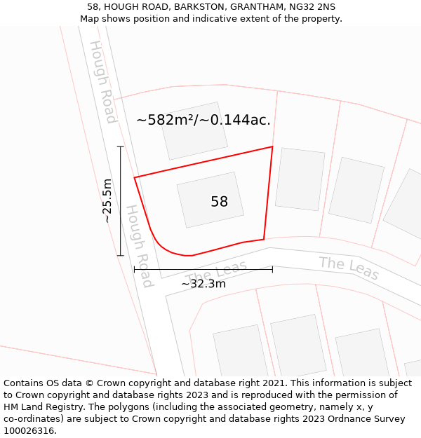 58, HOUGH ROAD, BARKSTON, GRANTHAM, NG32 2NS: Plot and title map