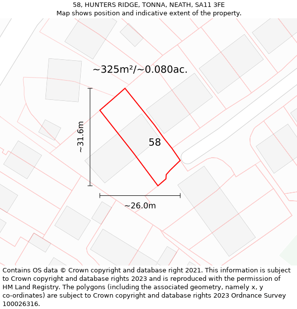 58, HUNTERS RIDGE, TONNA, NEATH, SA11 3FE: Plot and title map