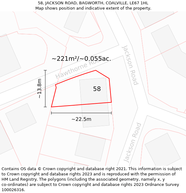 58, JACKSON ROAD, BAGWORTH, COALVILLE, LE67 1HL: Plot and title map