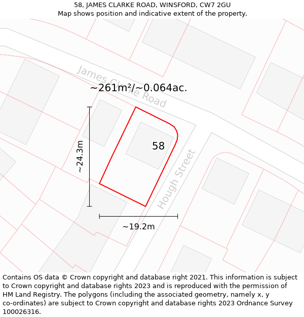 58, JAMES CLARKE ROAD, WINSFORD, CW7 2GU: Plot and title map