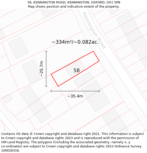 58, KENNINGTON ROAD, KENNINGTON, OXFORD, OX1 5PB: Plot and title map