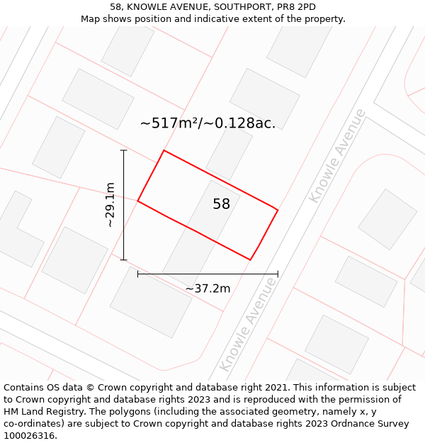 58, KNOWLE AVENUE, SOUTHPORT, PR8 2PD: Plot and title map