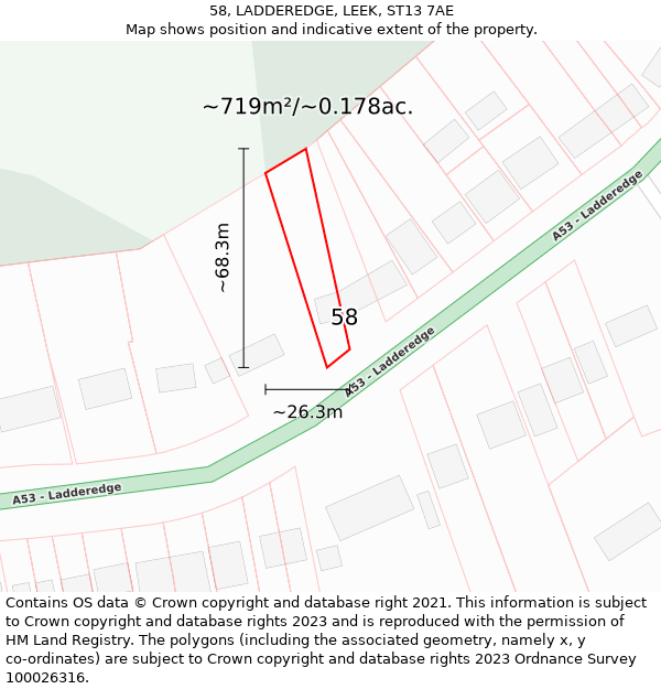 58, LADDEREDGE, LEEK, ST13 7AE: Plot and title map