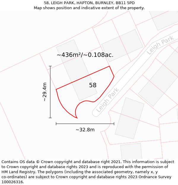 58, LEIGH PARK, HAPTON, BURNLEY, BB11 5PD: Plot and title map