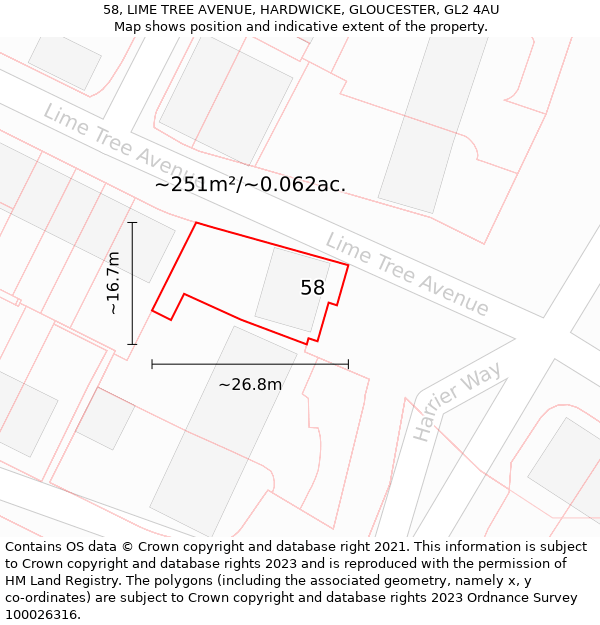 58, LIME TREE AVENUE, HARDWICKE, GLOUCESTER, GL2 4AU: Plot and title map