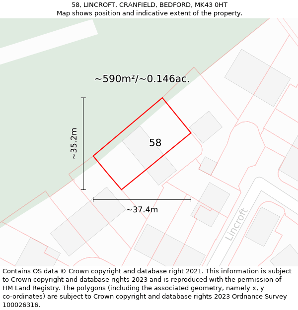 58, LINCROFT, CRANFIELD, BEDFORD, MK43 0HT: Plot and title map