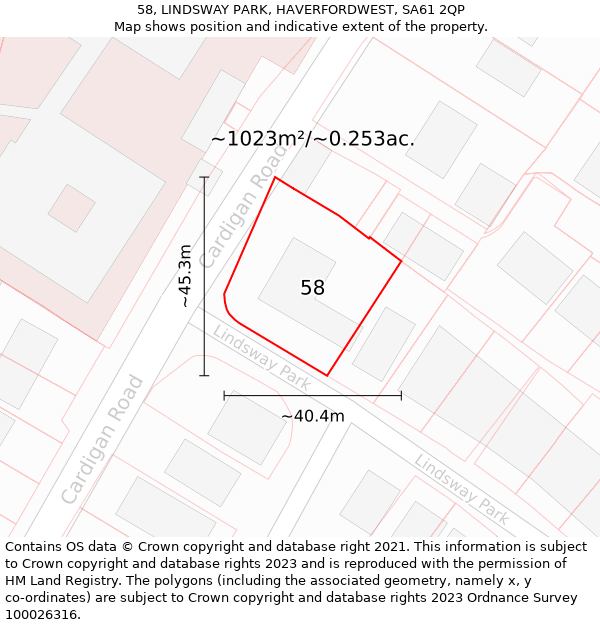 58, LINDSWAY PARK, HAVERFORDWEST, SA61 2QP: Plot and title map