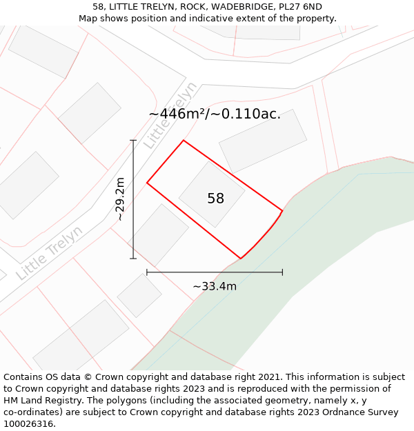 58, LITTLE TRELYN, ROCK, WADEBRIDGE, PL27 6ND: Plot and title map