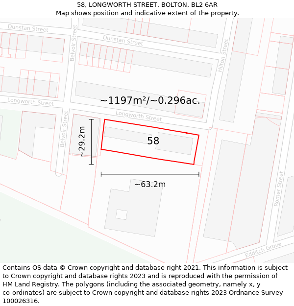 58, LONGWORTH STREET, BOLTON, BL2 6AR: Plot and title map