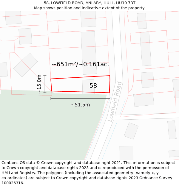 58, LOWFIELD ROAD, ANLABY, HULL, HU10 7BT: Plot and title map