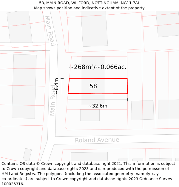 58, MAIN ROAD, WILFORD, NOTTINGHAM, NG11 7AL: Plot and title map