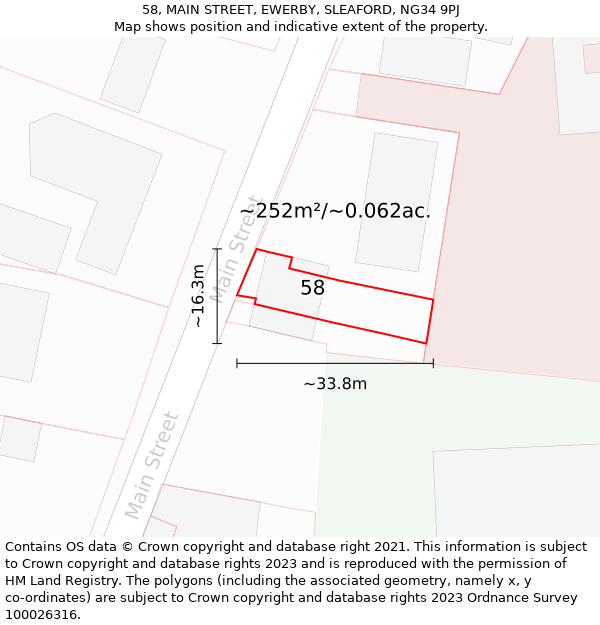 58, MAIN STREET, EWERBY, SLEAFORD, NG34 9PJ: Plot and title map