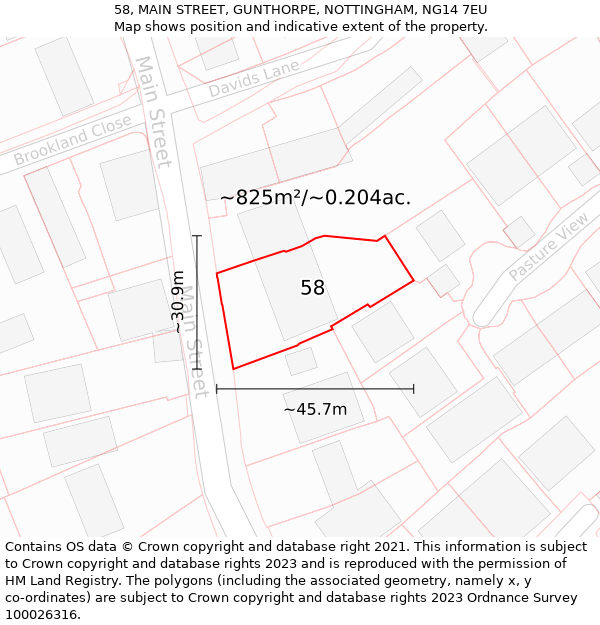 58, MAIN STREET, GUNTHORPE, NOTTINGHAM, NG14 7EU: Plot and title map