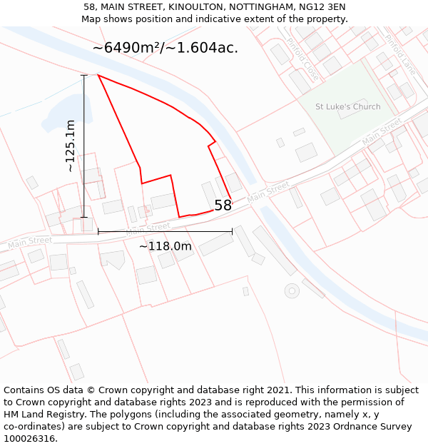 58, MAIN STREET, KINOULTON, NOTTINGHAM, NG12 3EN: Plot and title map