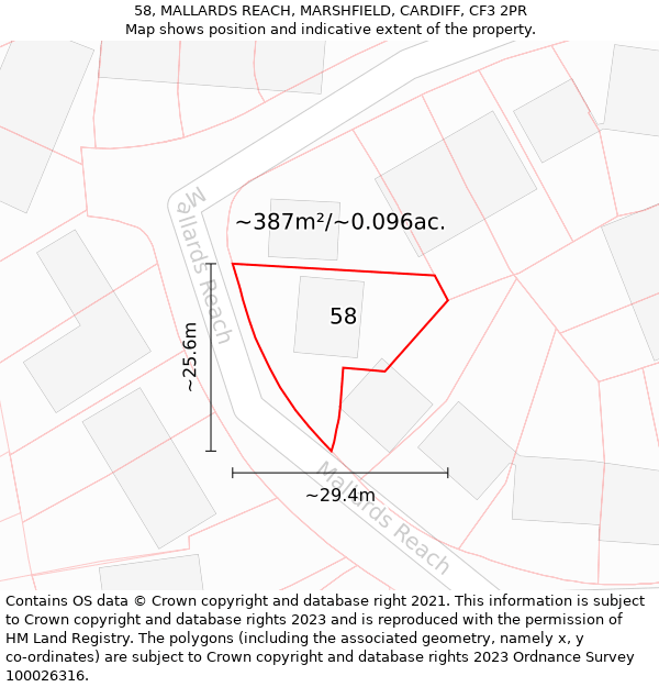 58, MALLARDS REACH, MARSHFIELD, CARDIFF, CF3 2PR: Plot and title map