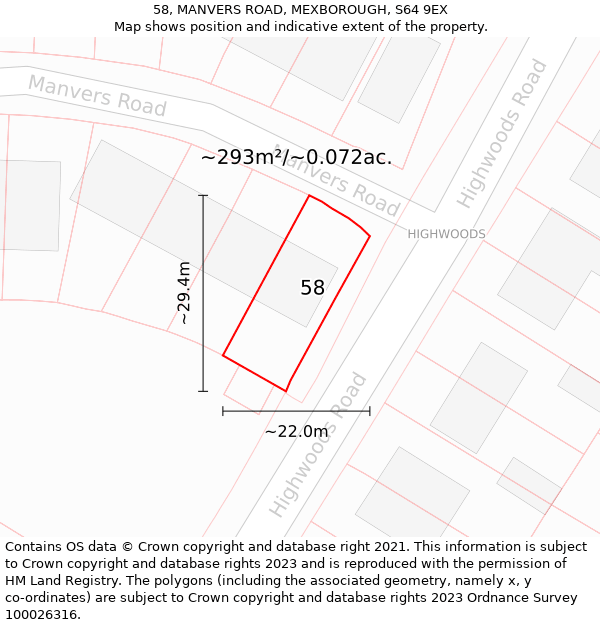 58, MANVERS ROAD, MEXBOROUGH, S64 9EX: Plot and title map