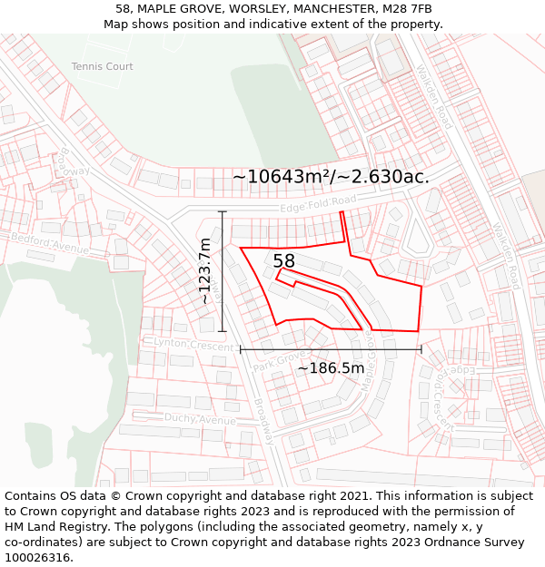 58, MAPLE GROVE, WORSLEY, MANCHESTER, M28 7FB: Plot and title map