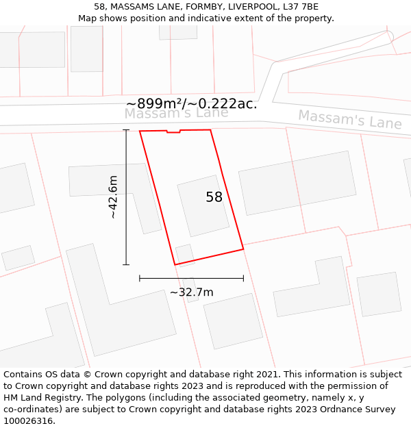 58, MASSAMS LANE, FORMBY, LIVERPOOL, L37 7BE: Plot and title map