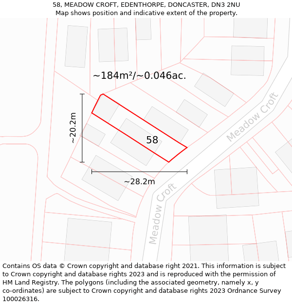 58, MEADOW CROFT, EDENTHORPE, DONCASTER, DN3 2NU: Plot and title map