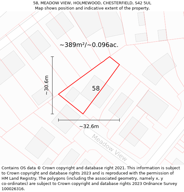 58, MEADOW VIEW, HOLMEWOOD, CHESTERFIELD, S42 5UL: Plot and title map