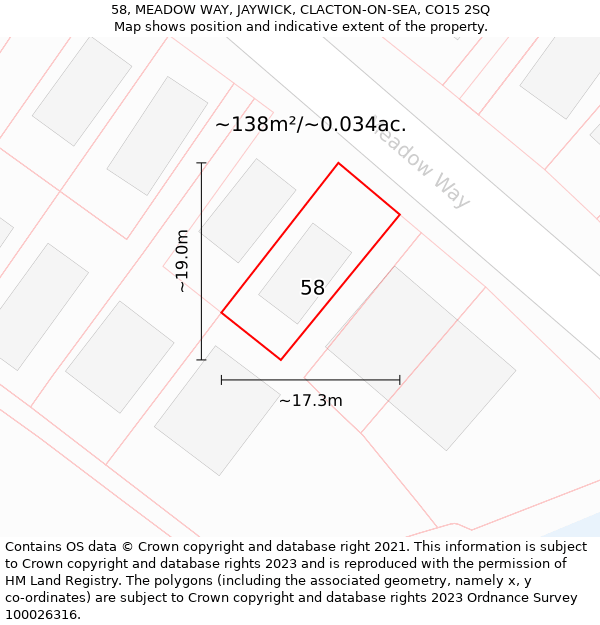 58, MEADOW WAY, JAYWICK, CLACTON-ON-SEA, CO15 2SQ: Plot and title map