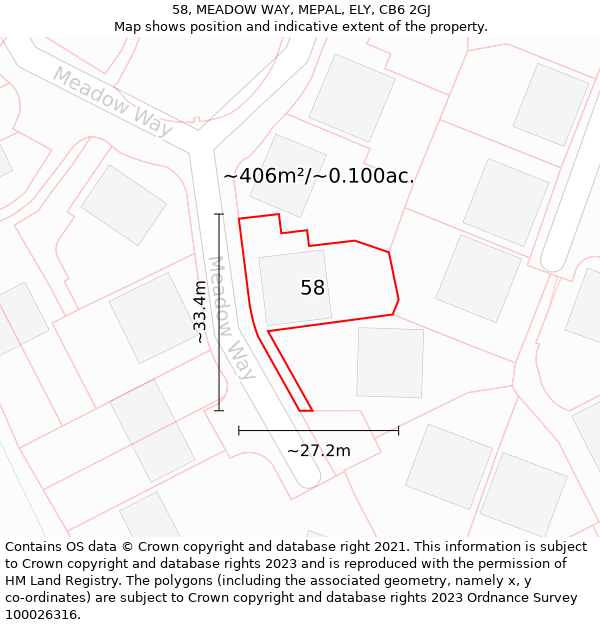 58, MEADOW WAY, MEPAL, ELY, CB6 2GJ: Plot and title map