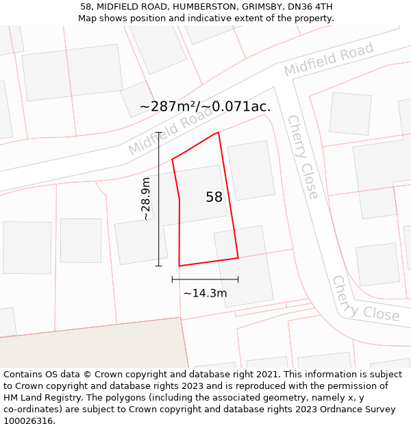 58, MIDFIELD ROAD, HUMBERSTON, GRIMSBY, DN36 4TH: Plot and title map