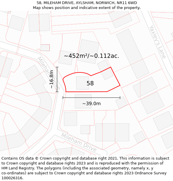 58, MILEHAM DRIVE, AYLSHAM, NORWICH, NR11 6WD: Plot and title map