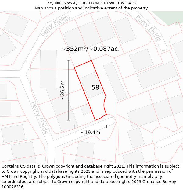 58, MILLS WAY, LEIGHTON, CREWE, CW1 4TG: Plot and title map