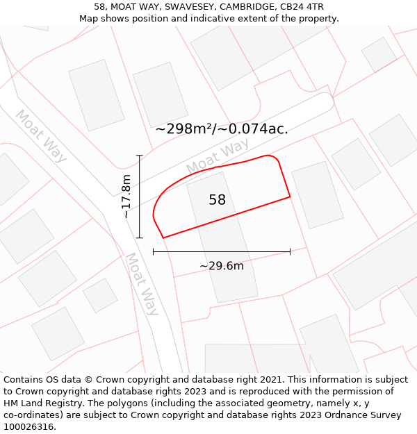 58, MOAT WAY, SWAVESEY, CAMBRIDGE, CB24 4TR: Plot and title map