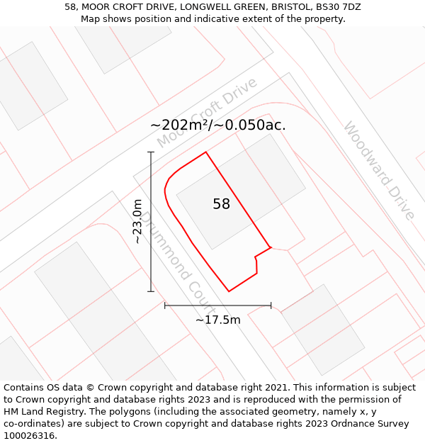 58, MOOR CROFT DRIVE, LONGWELL GREEN, BRISTOL, BS30 7DZ: Plot and title map