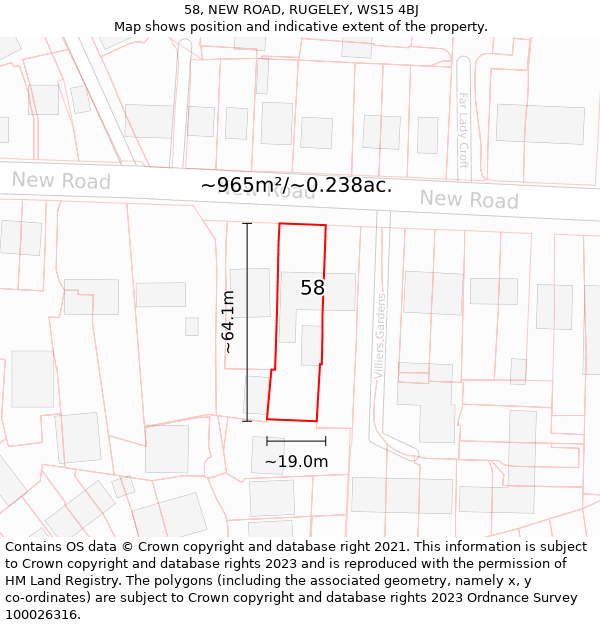 58, NEW ROAD, RUGELEY, WS15 4BJ: Plot and title map