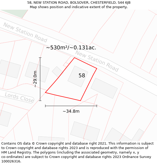 58, NEW STATION ROAD, BOLSOVER, CHESTERFIELD, S44 6JB: Plot and title map