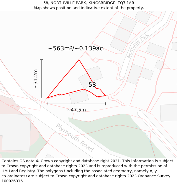 58, NORTHVILLE PARK, KINGSBRIDGE, TQ7 1AR: Plot and title map