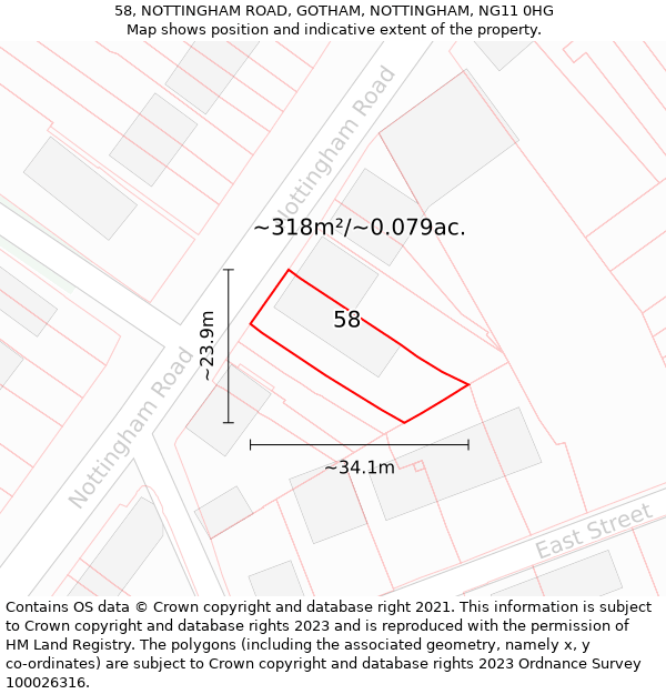 58, NOTTINGHAM ROAD, GOTHAM, NOTTINGHAM, NG11 0HG: Plot and title map