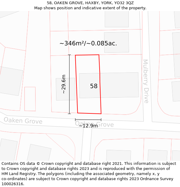 58, OAKEN GROVE, HAXBY, YORK, YO32 3QZ: Plot and title map