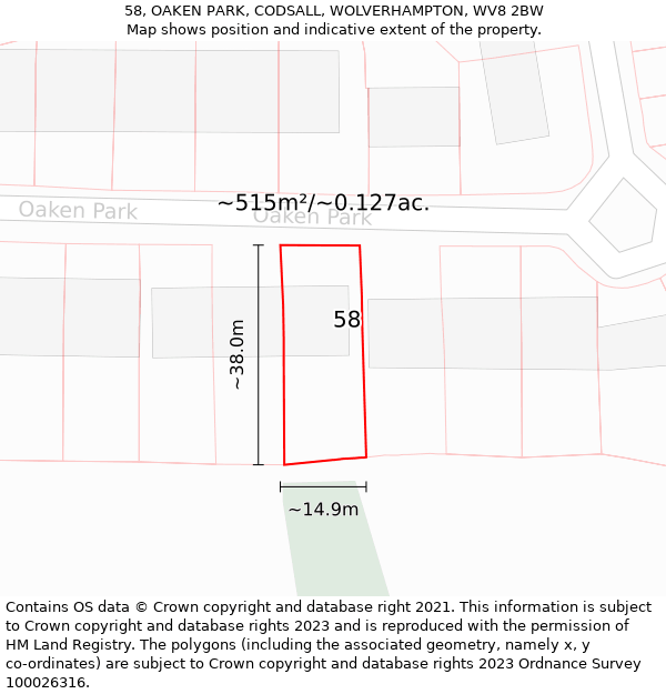 58, OAKEN PARK, CODSALL, WOLVERHAMPTON, WV8 2BW: Plot and title map