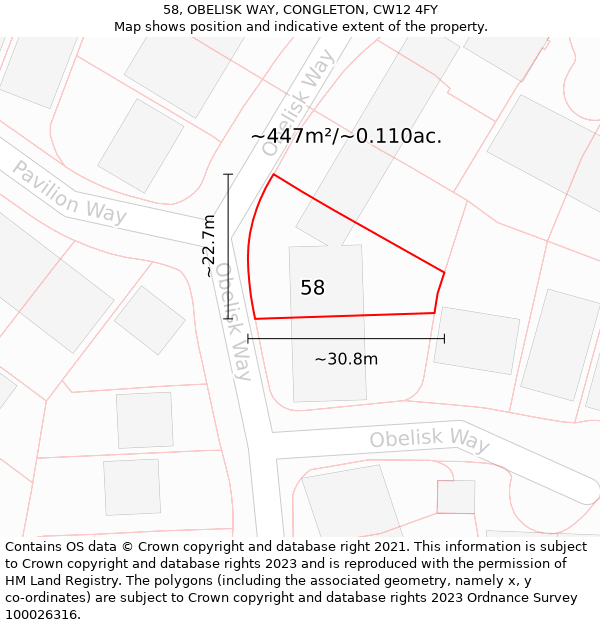58, OBELISK WAY, CONGLETON, CW12 4FY: Plot and title map