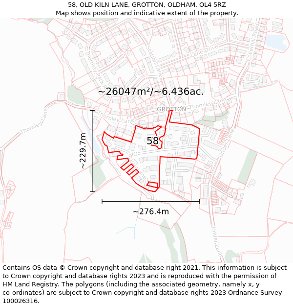 58, OLD KILN LANE, GROTTON, OLDHAM, OL4 5RZ: Plot and title map