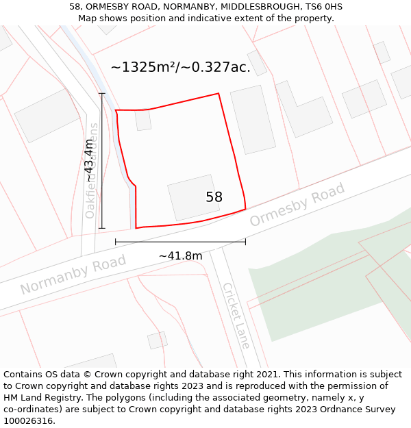 58, ORMESBY ROAD, NORMANBY, MIDDLESBROUGH, TS6 0HS: Plot and title map
