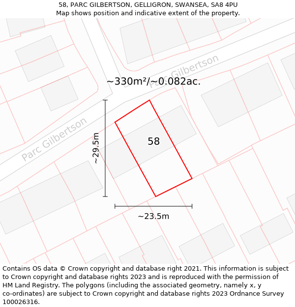 58, PARC GILBERTSON, GELLIGRON, SWANSEA, SA8 4PU: Plot and title map