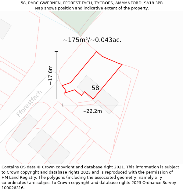 58, PARC GWERNEN, FFOREST FACH, TYCROES, AMMANFORD, SA18 3PR: Plot and title map