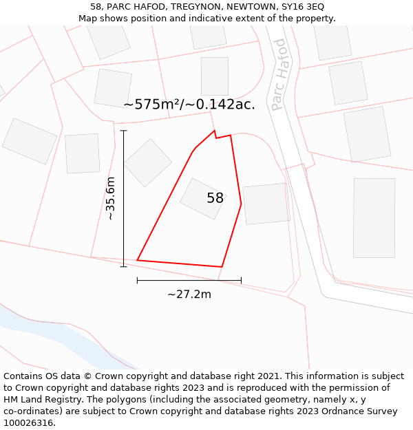 58, PARC HAFOD, TREGYNON, NEWTOWN, SY16 3EQ: Plot and title map