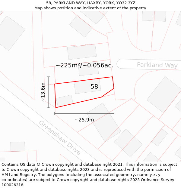 58, PARKLAND WAY, HAXBY, YORK, YO32 3YZ: Plot and title map