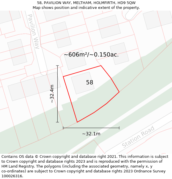 58, PAVILION WAY, MELTHAM, HOLMFIRTH, HD9 5QW: Plot and title map