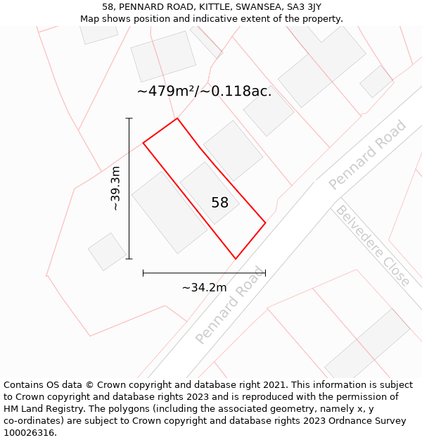 58, PENNARD ROAD, KITTLE, SWANSEA, SA3 3JY: Plot and title map