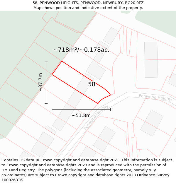 58, PENWOOD HEIGHTS, PENWOOD, NEWBURY, RG20 9EZ: Plot and title map