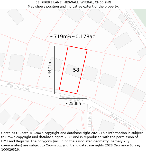 58, PIPERS LANE, HESWALL, WIRRAL, CH60 9HN: Plot and title map