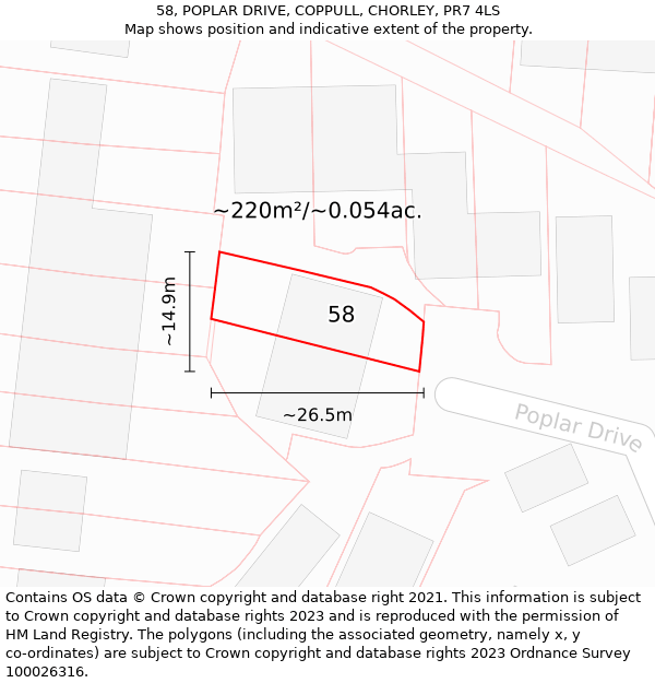 58, POPLAR DRIVE, COPPULL, CHORLEY, PR7 4LS: Plot and title map