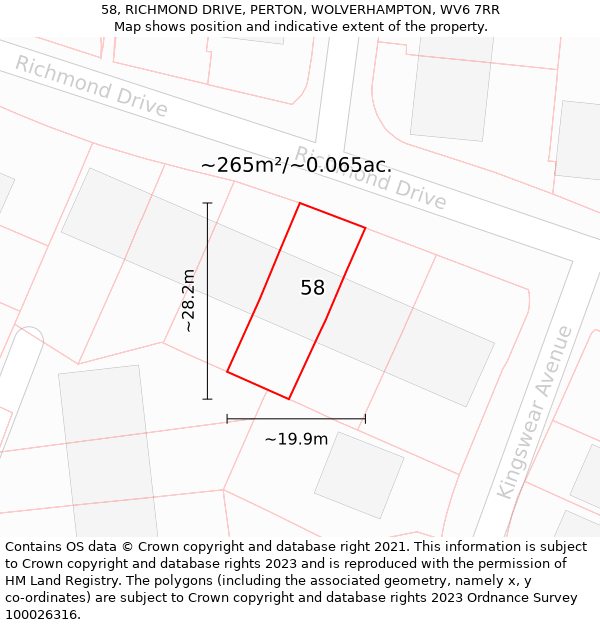 58, RICHMOND DRIVE, PERTON, WOLVERHAMPTON, WV6 7RR: Plot and title map